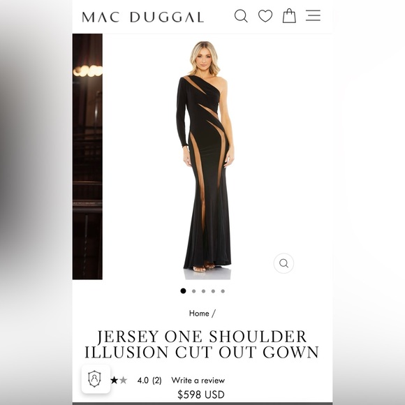 Mac Duggal one sleeve one shoulder illusion black evening gown sz 2 - Picture 1 of 6